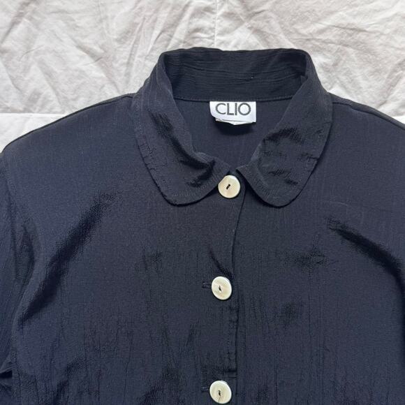 vintage Clio Black button up blouse jacket sz m rayon minimalist lagenlook - Picture 4 of 8